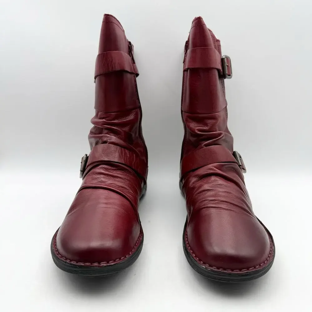 Miz Mooz Womens Pasha Mid Calf Boots EU 38 US 8 Burgundy Red Leather NIB